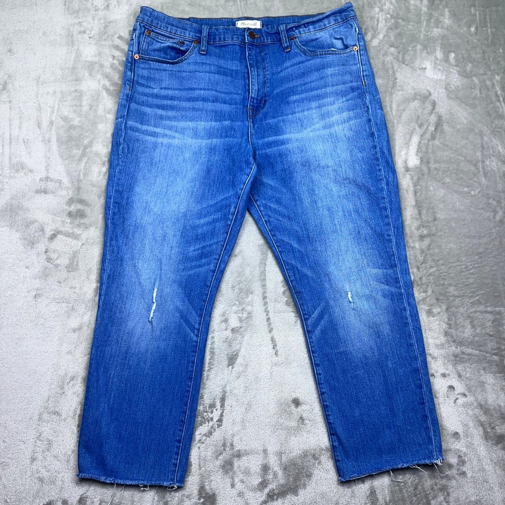 Madewell The High Rise Slim Crop Boyjean Jeans Women's Sz 32 Fits 35" Distressed